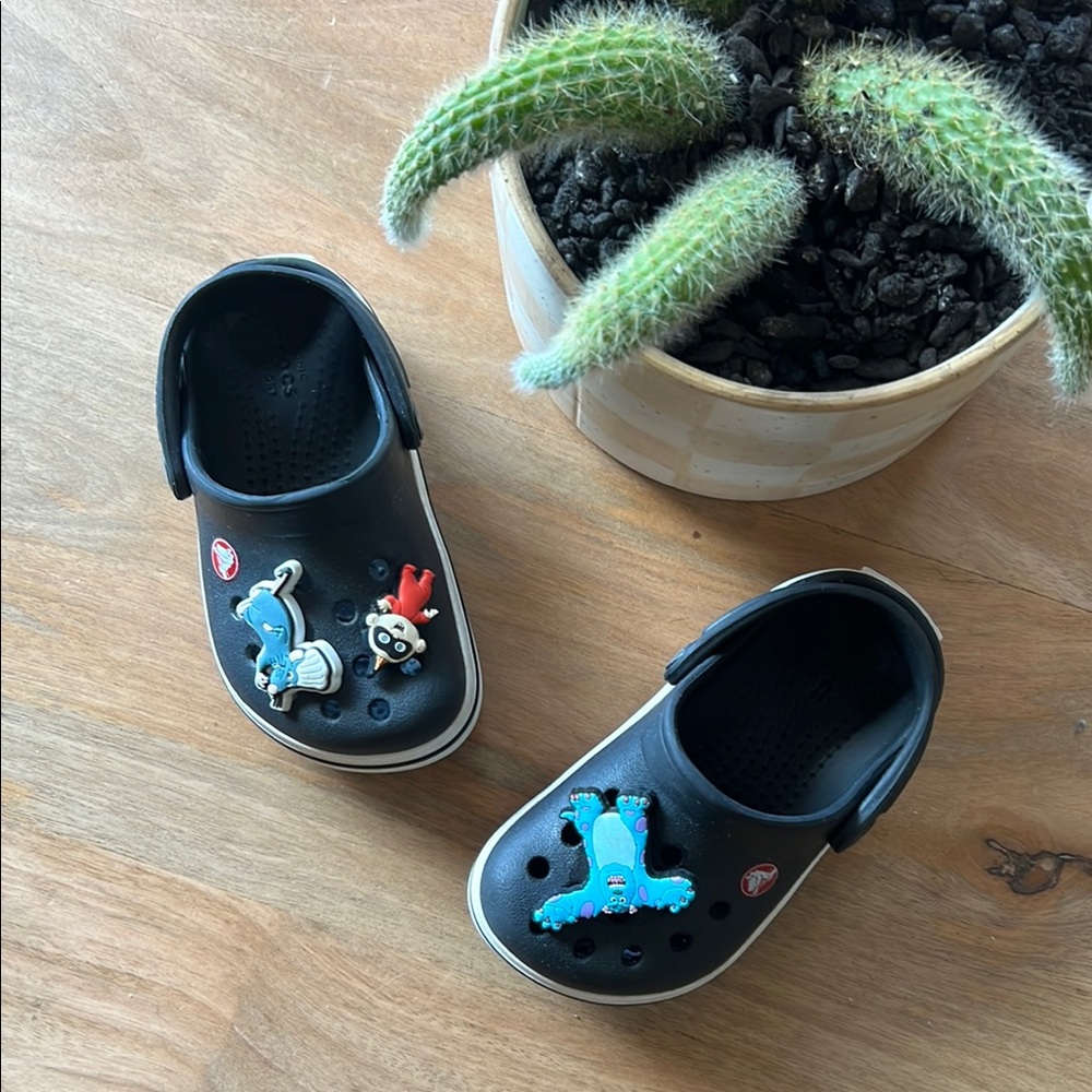 Kids Black Clog Shoes with Fun Charms